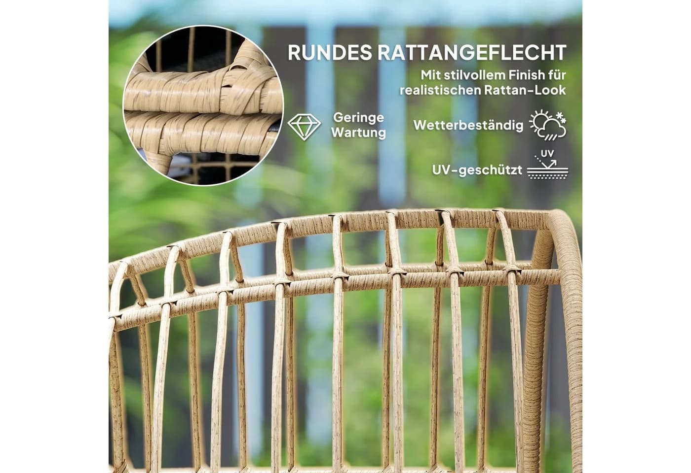 Outsunny Rattanstuhl Beige Eiförmig mit Kissen - Bild 5