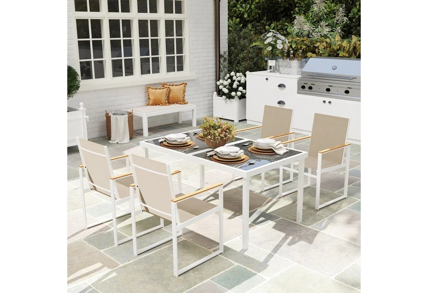 Outsunny Garten-Essgruppe 4 Personen Mehrfarbig - Bild 2