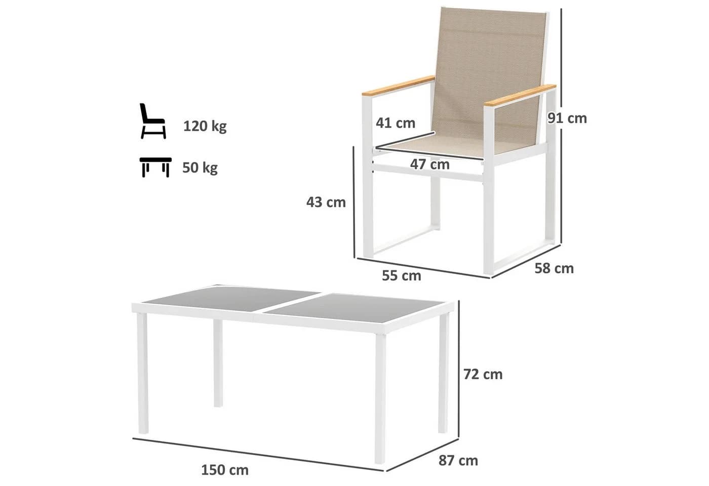 Outsunny Garten-Essgruppe 4 Personen Mehrfarbig - Bild 3