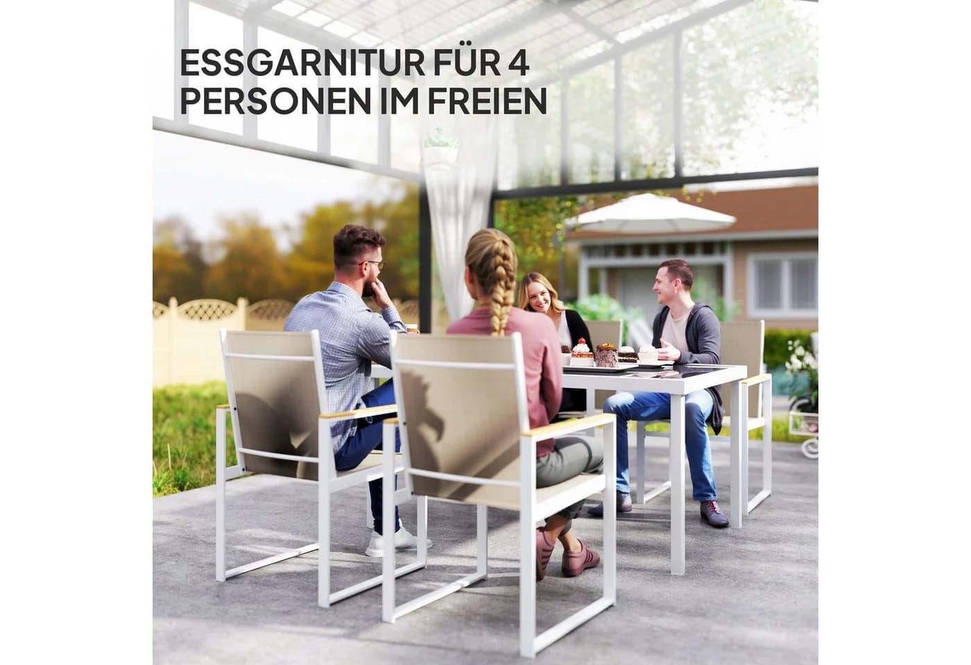 Outsunny Garten-Essgruppe 4 Personen Mehrfarbig - Bild 4