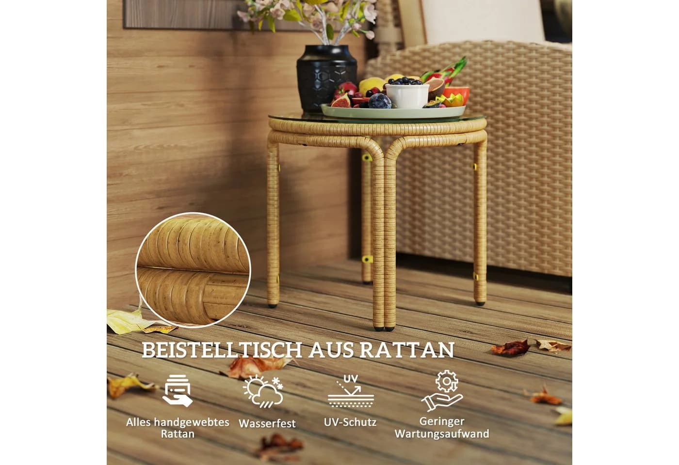 Outsunny Beistelltisch mit Glas Tischplatte Gelb - Bild 4
