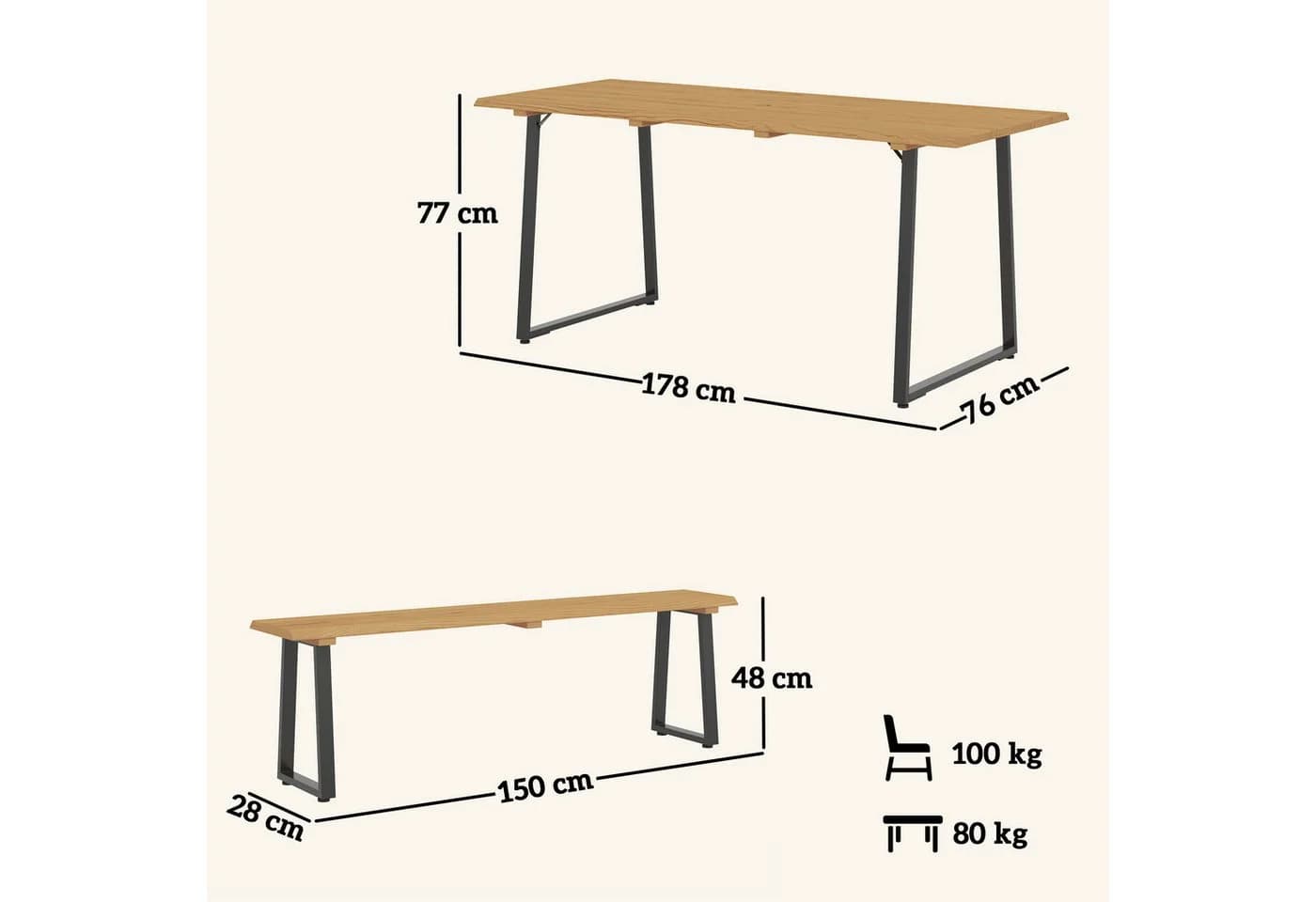 Outsunny Garten-Essgruppe 6-tlg. mit 2 Bänke und Schirmloch - Bild 3