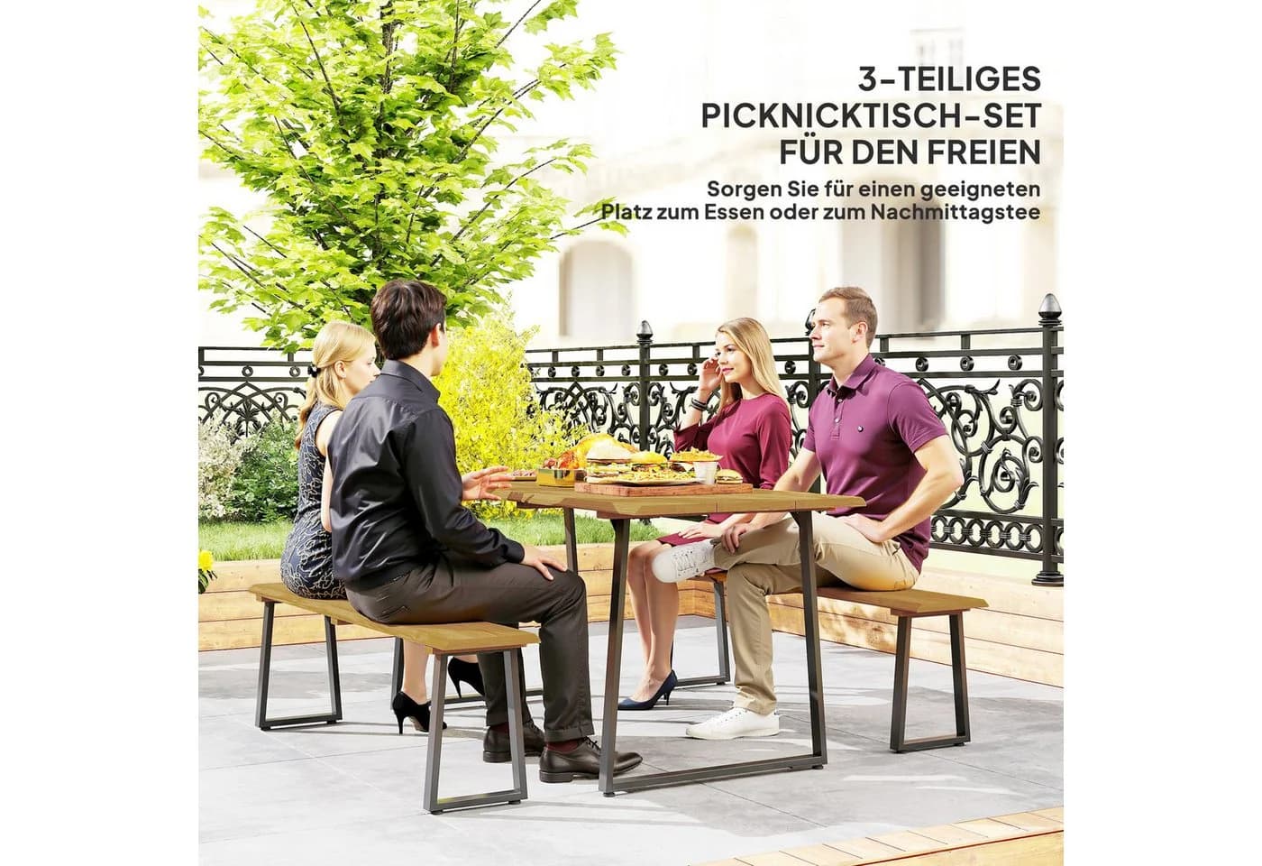 Outsunny Garten-Essgruppe 6-tlg. mit 2 Bänke und Schirmloch - Bild 4