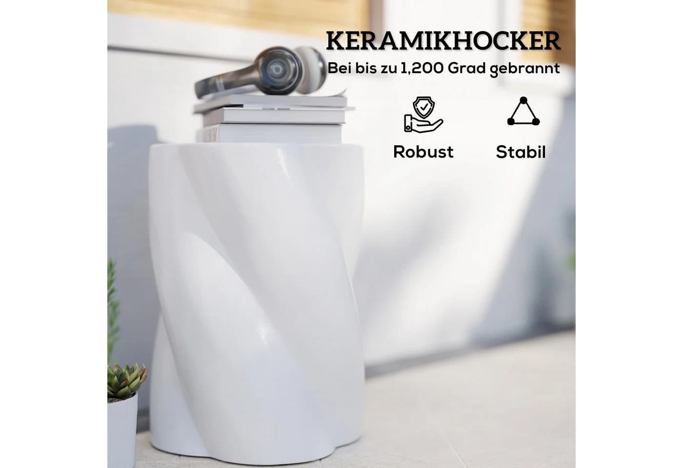 Outsunny Keramikhocker Weiß 120kg belastbar Ø33 x 45 cm - Bild 5