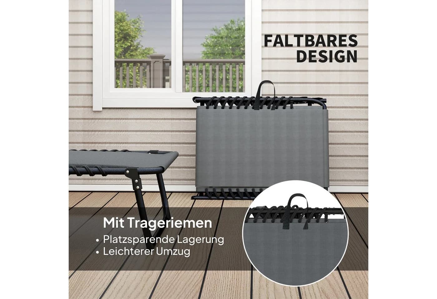 Outsunny Gartenliege mit Seitentasche, Kopfkissen, 5-Fach verstellbare Rückenlehne, Sonnenliege klappbar, Dunkelgrau - Bild 5