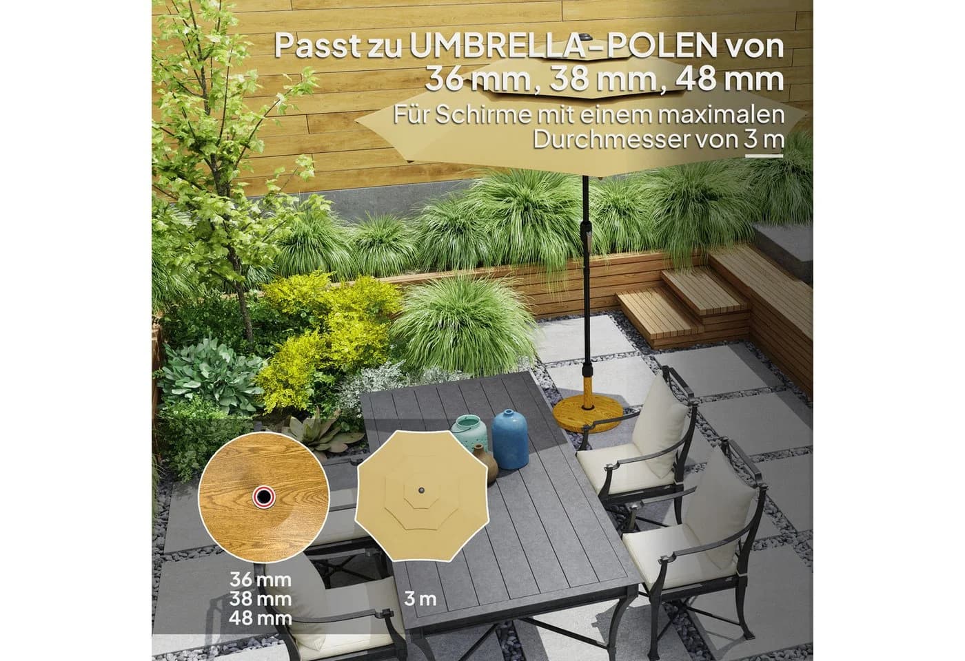 Outsunny Sonnenschirmständer Beton Naturholz - Bild 4