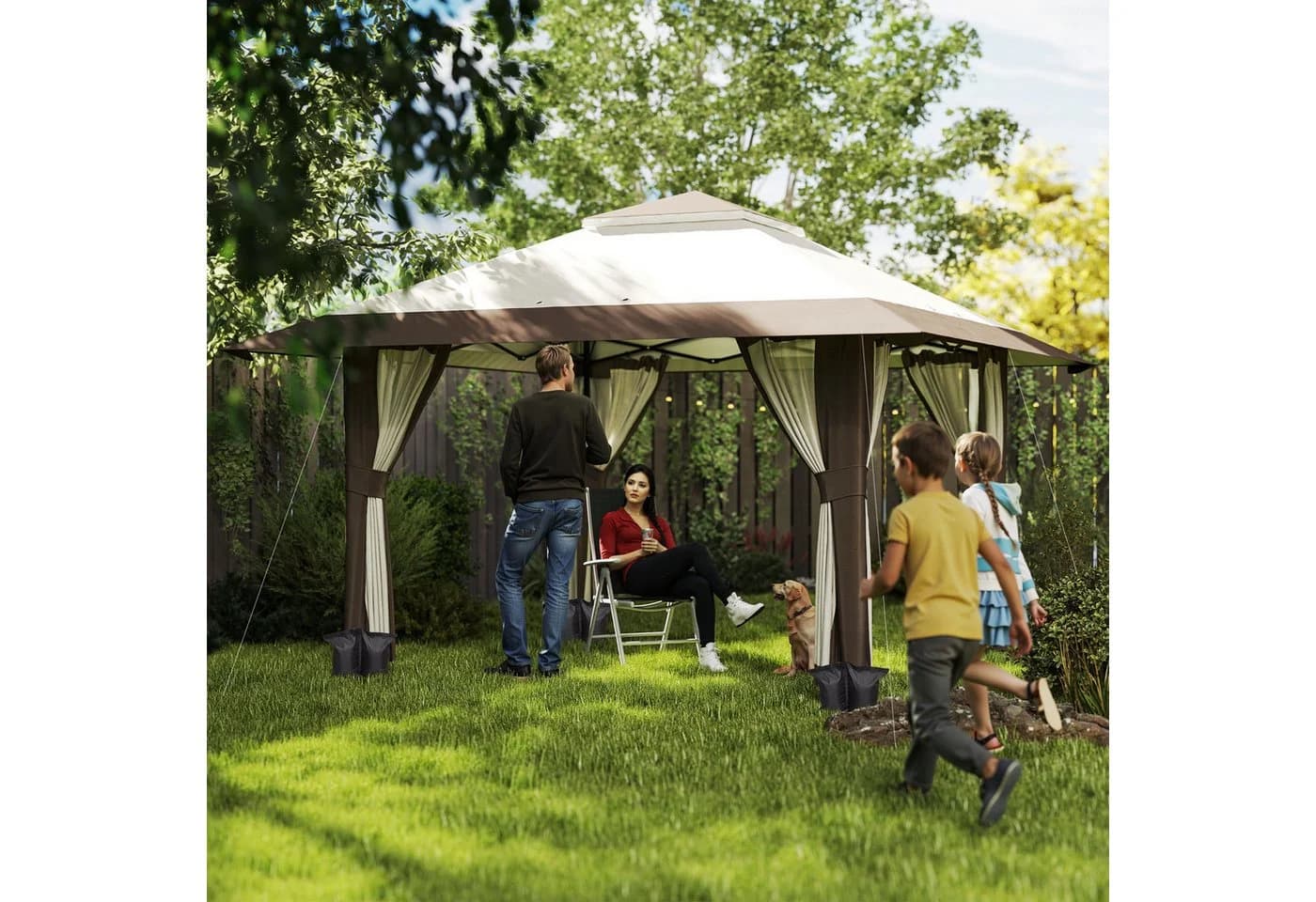 Outsunny Faltpavillon 4x4m mit Netzwänden UV 50+ Beige