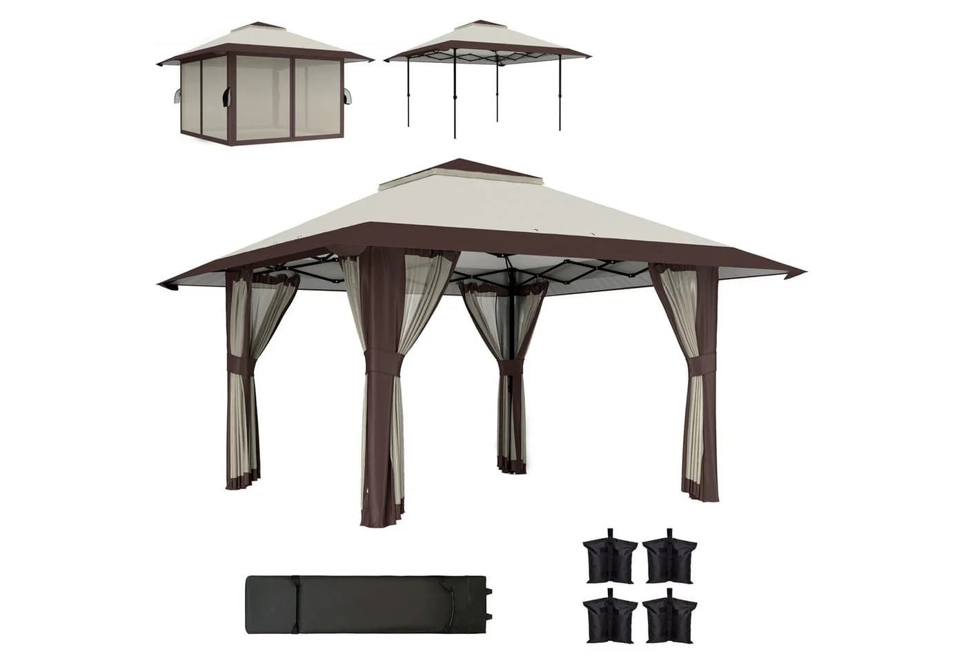 Outsunny Faltpavillon 4x4m mit Netzwänden UV 50+ Beige - Bild 2