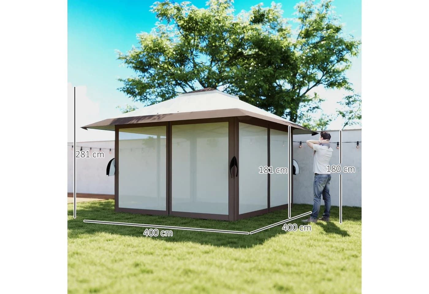 Outsunny Faltpavillon 4x4m mit Netzwänden UV 50+ Beige - Bild 3