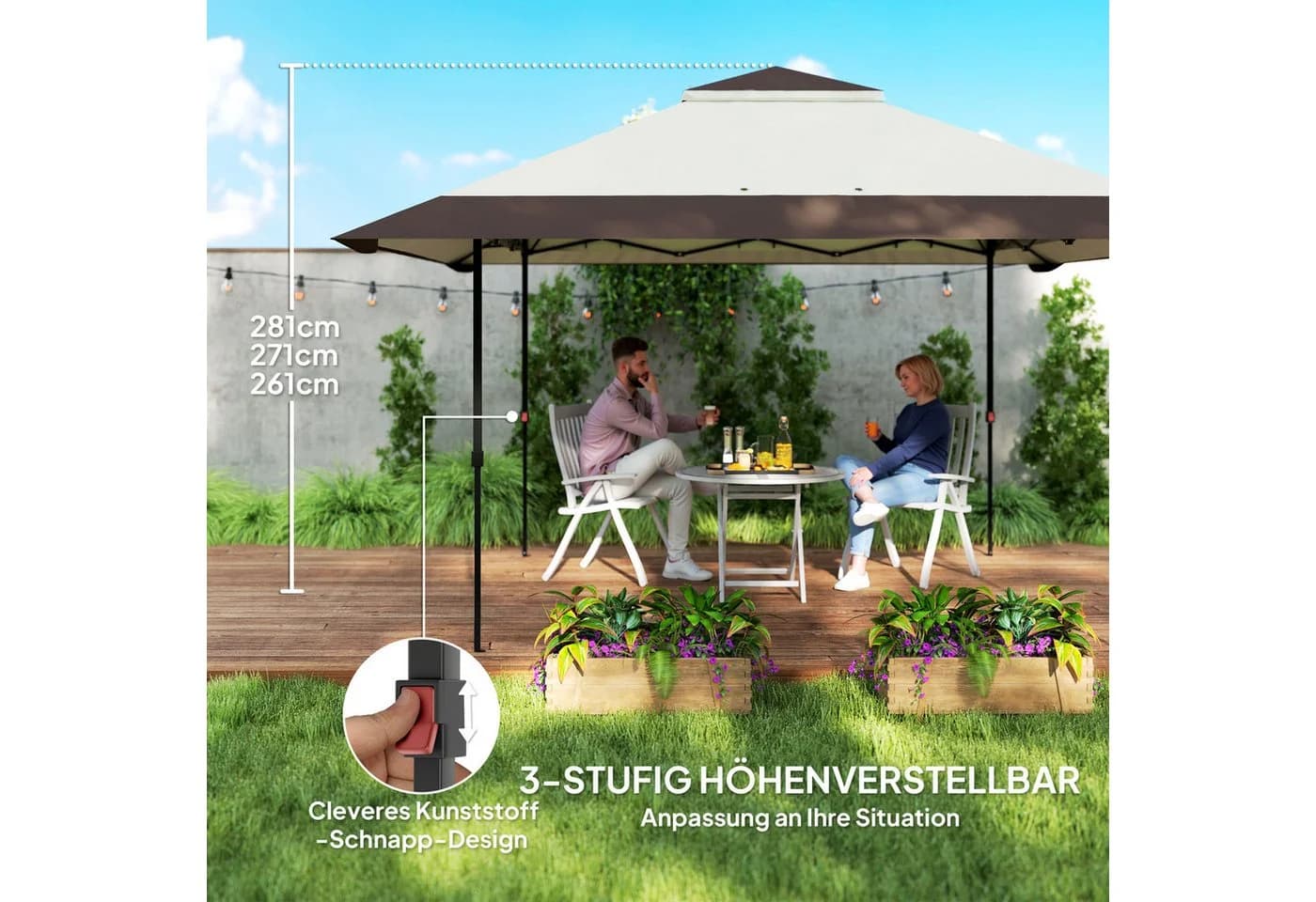 Outsunny Faltpavillon 4x4m mit Netzwänden UV 50+ Beige - Bild 5