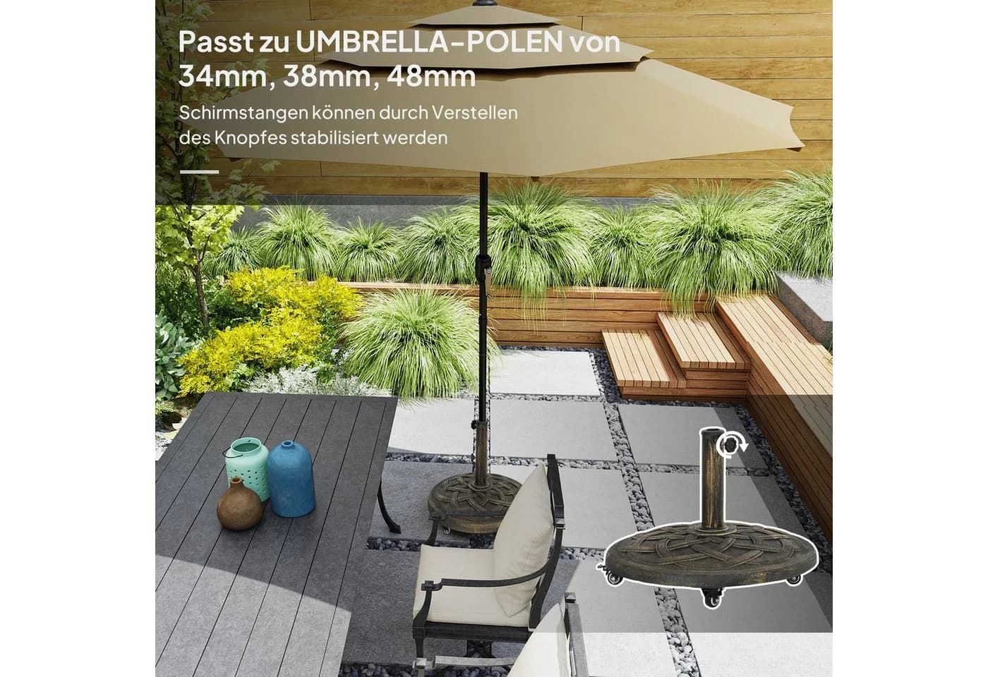 Outsunny Schirmständer Beton mit Rollen Bronze - Bild 4