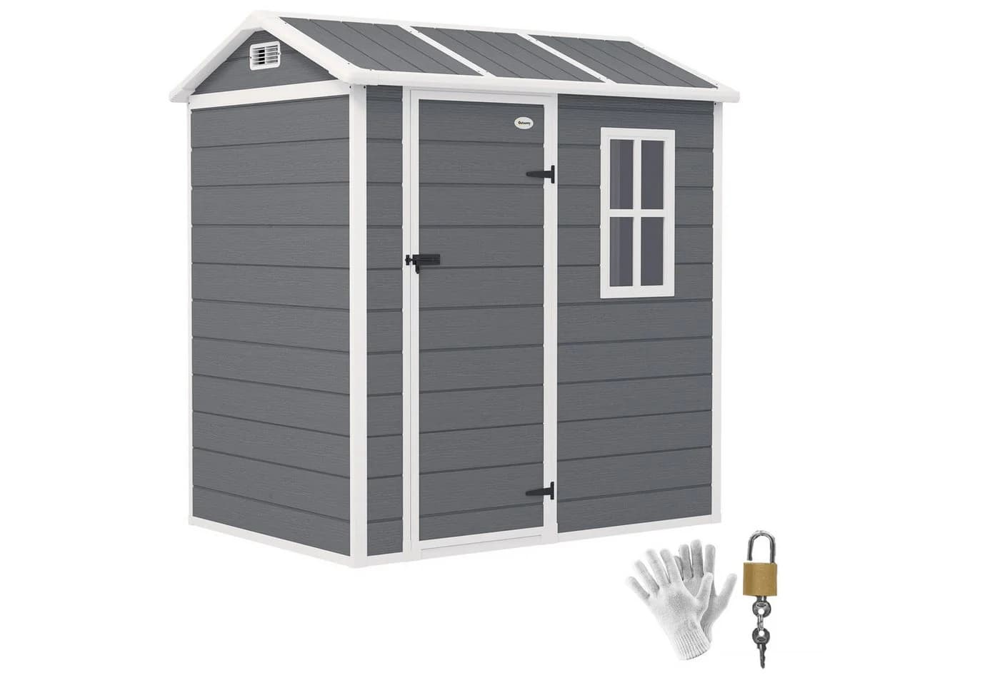 Outsunny Gerätehaus 2,1m² Grau mit Satteldach und Boden