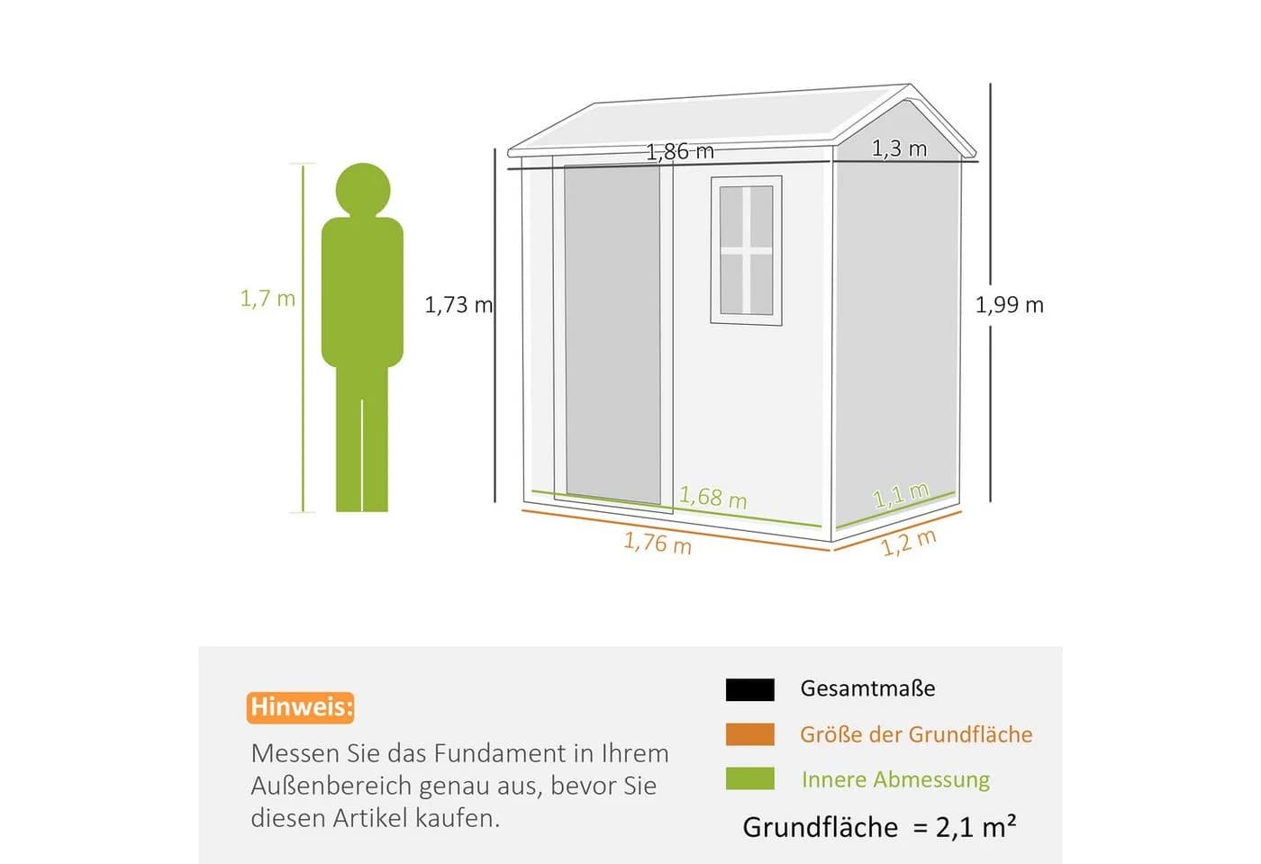 Outsunny Gerätehaus 2,1m² Grau mit Satteldach und Boden - Bild 3