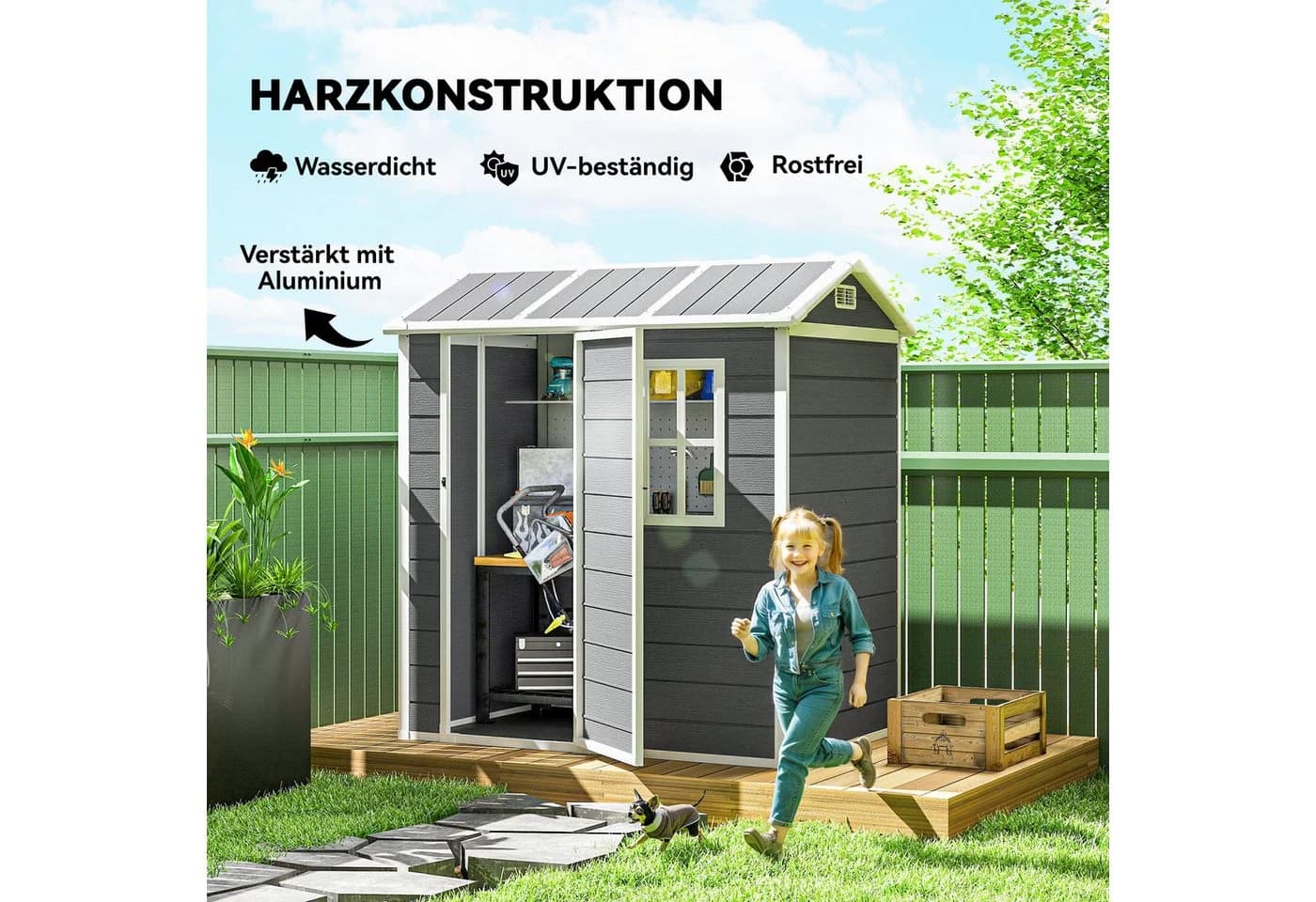 Outsunny Gerätehaus 2,1m² Grau mit Satteldach und Boden - Bild 5