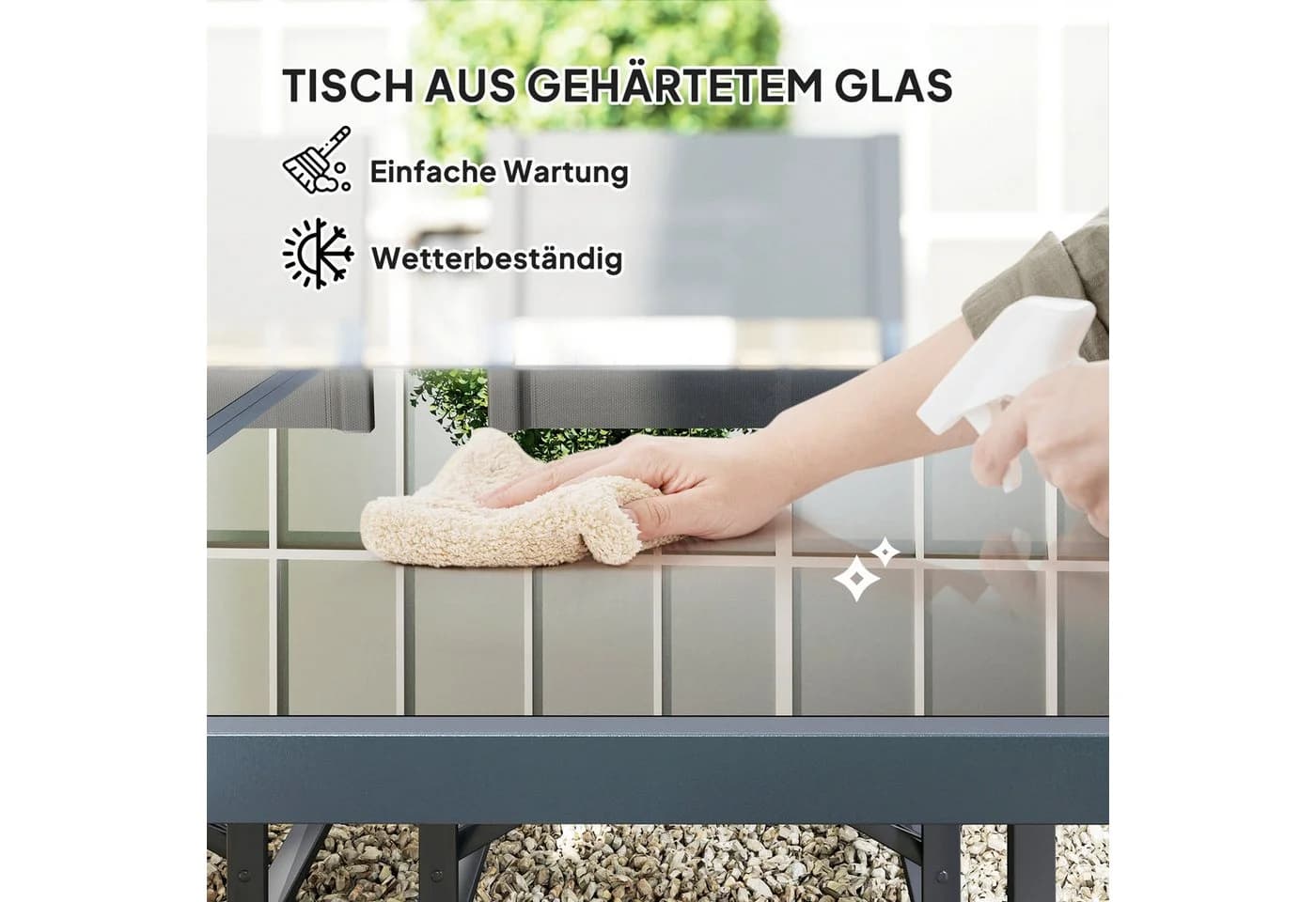 Outsunny Garten-Essgruppe 5-tlg. Grau mit Glastisch und klappbaren Stühlen - Bild 5