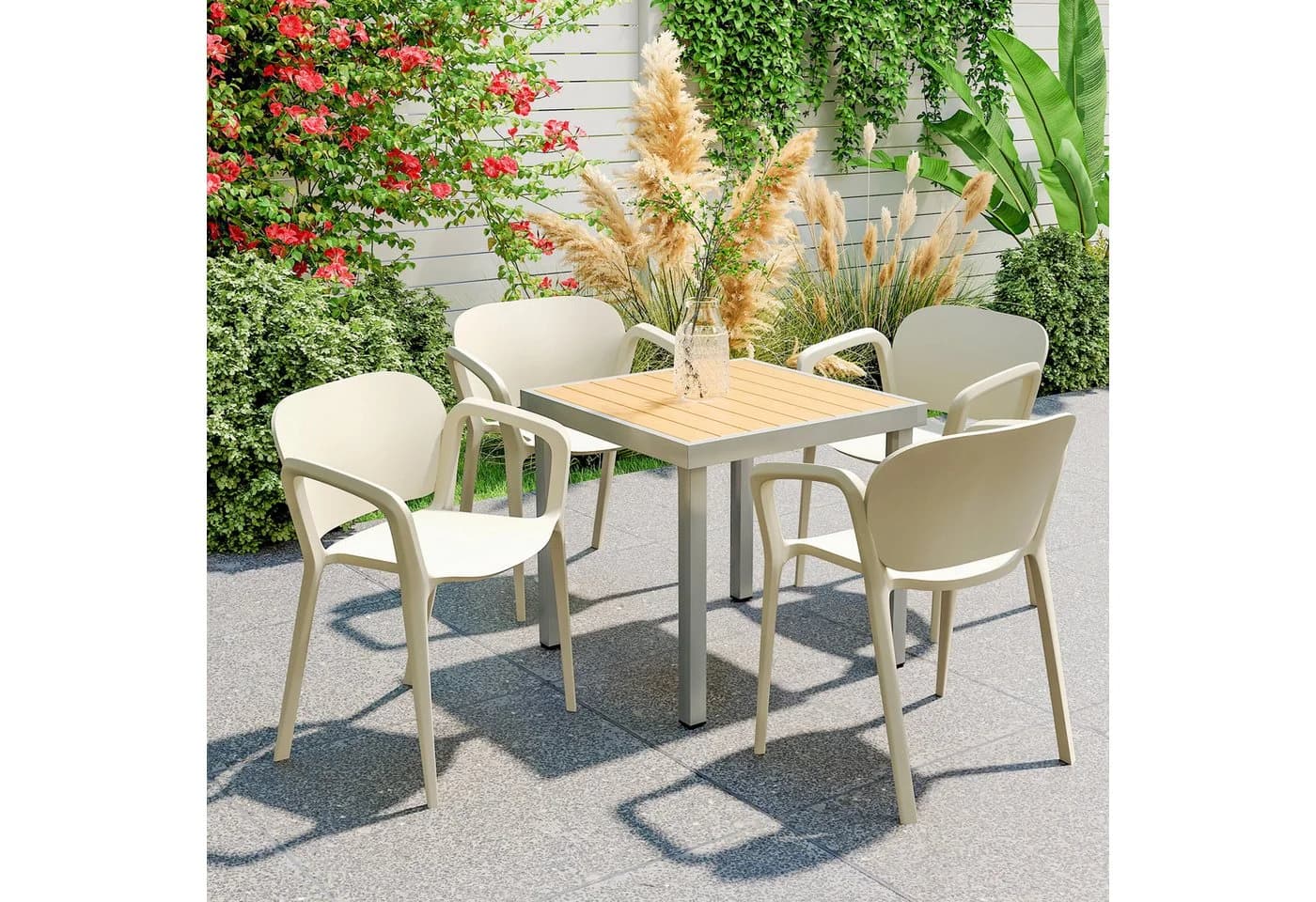 Outsunny Gartenstuhl 4er Set Weiß Kunststoff Stapelbar - Bild 2