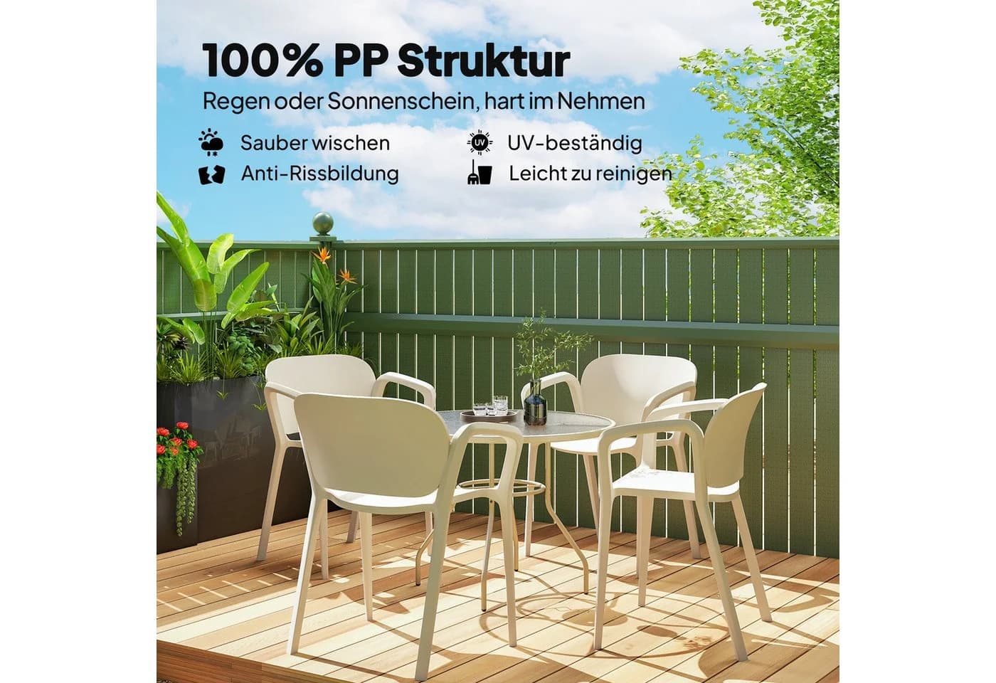 Outsunny Gartenstuhl 4er Set Weiß Kunststoff Stapelbar - Bild 4