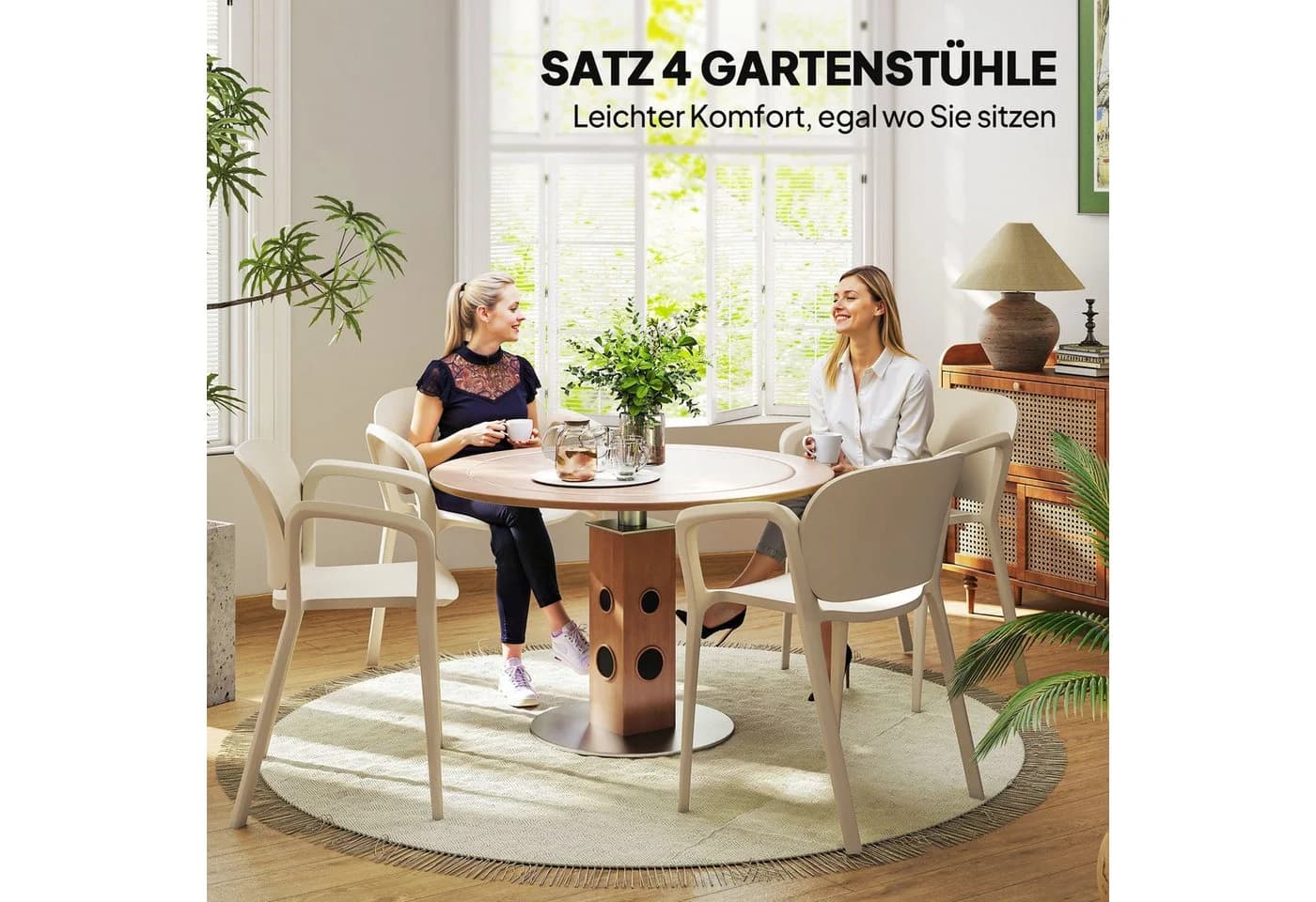 Outsunny Gartenstuhl 4er Set Weiß Kunststoff Stapelbar - Bild 5