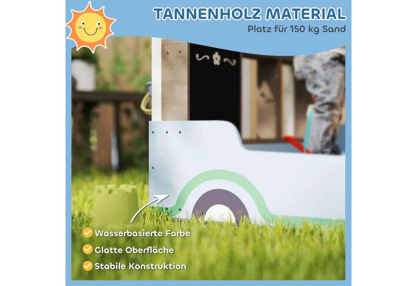 AIYAPLAY Sandkasten mit Sitzbank, Zeichentafel und Pflanzkästen Blau - Bild 5