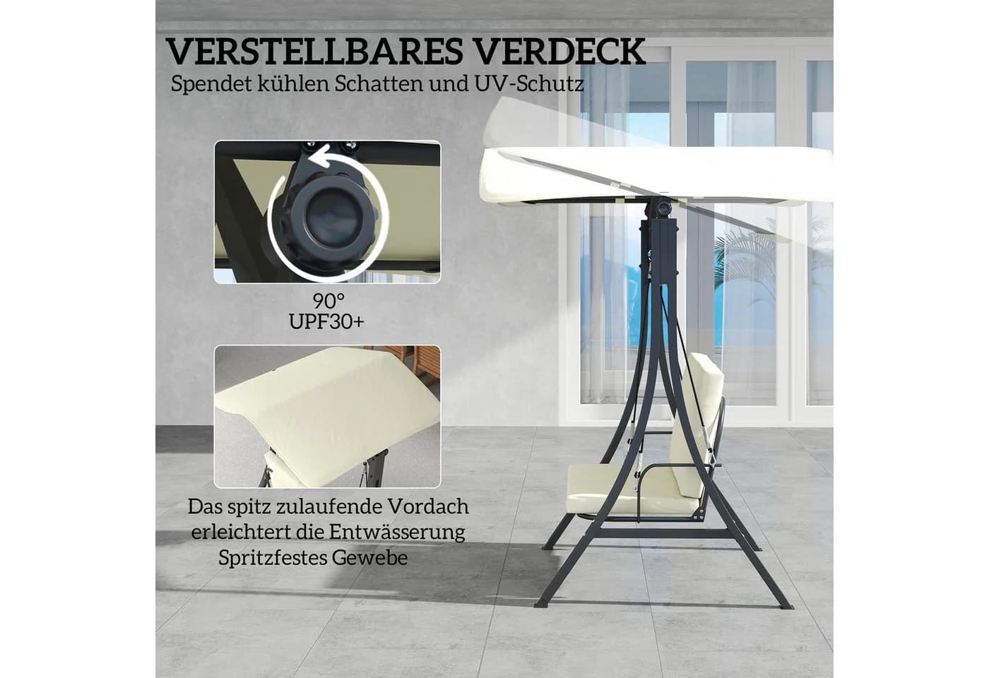 Outsunny Hollywoodschaukel 2-Sitzer Cremeweiß - Bild 4