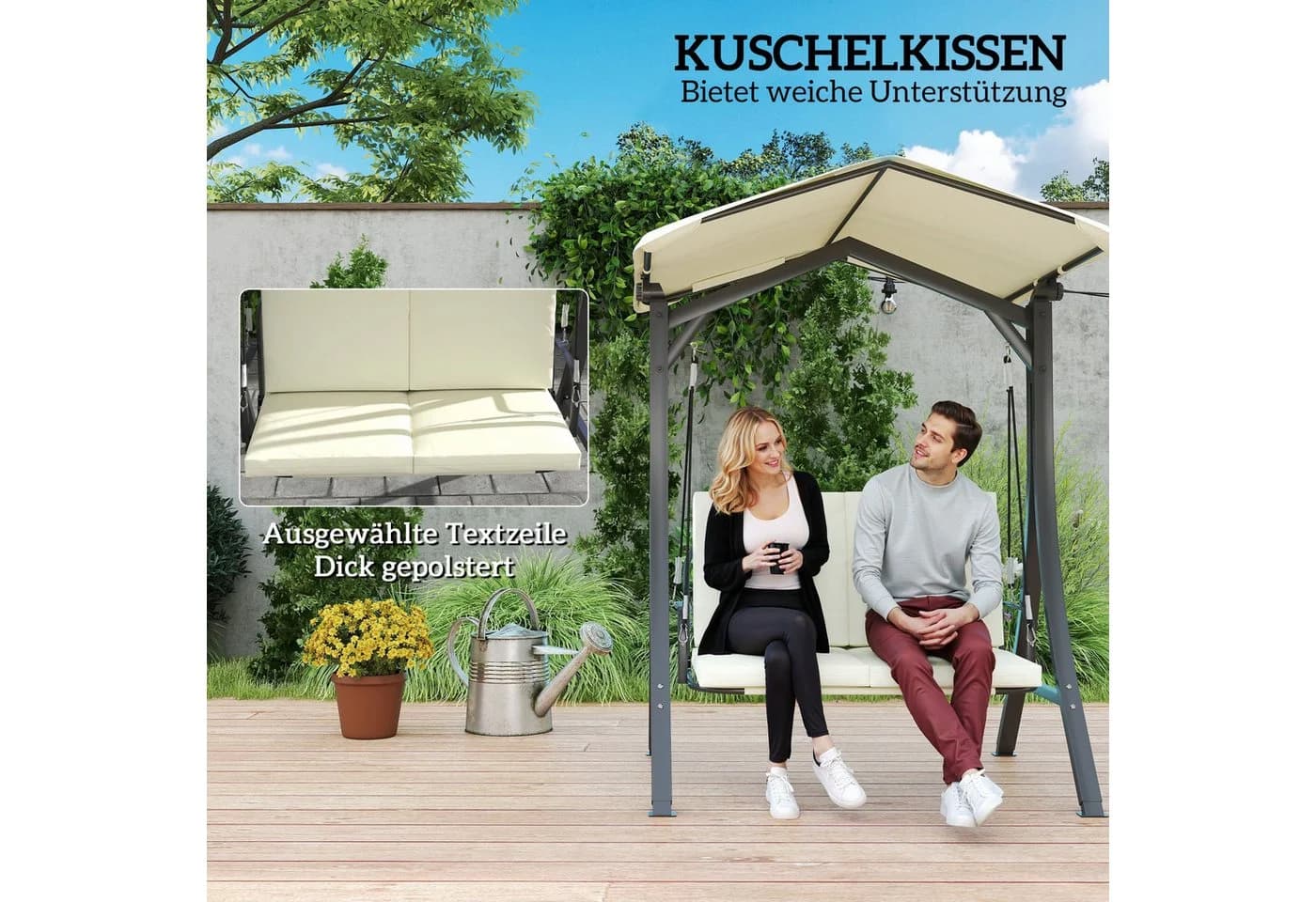 Outsunny Hollywoodschaukel 2-Sitzer Cremeweiß - Bild 5