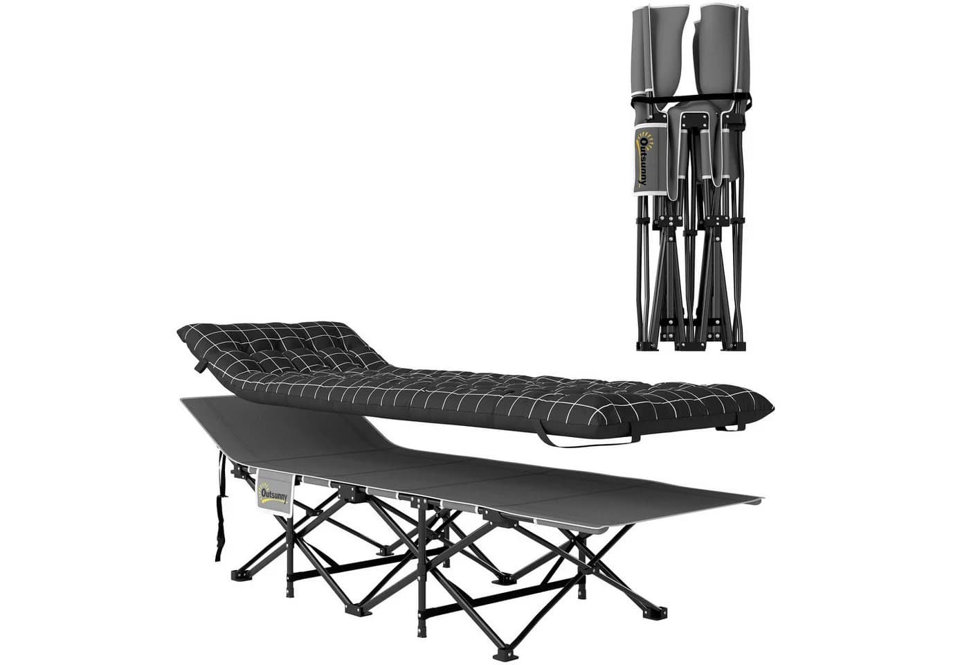 Outsunny Klappbares Campingbett Schwarz mit Matratze