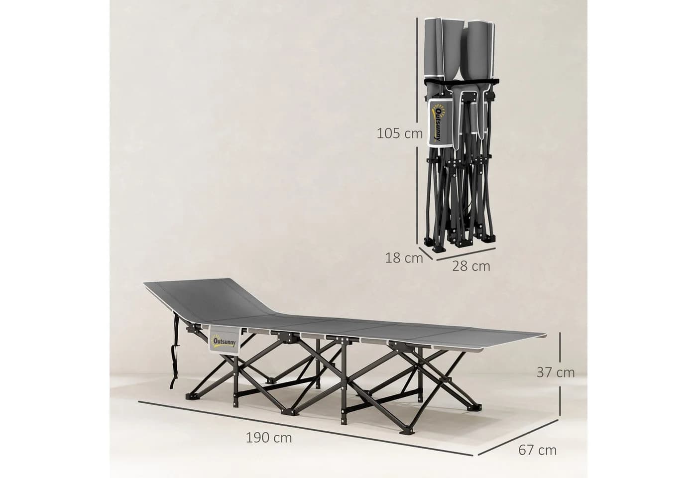 Outsunny Klappbares Campingbett Schwarz mit Matratze - Bild 3