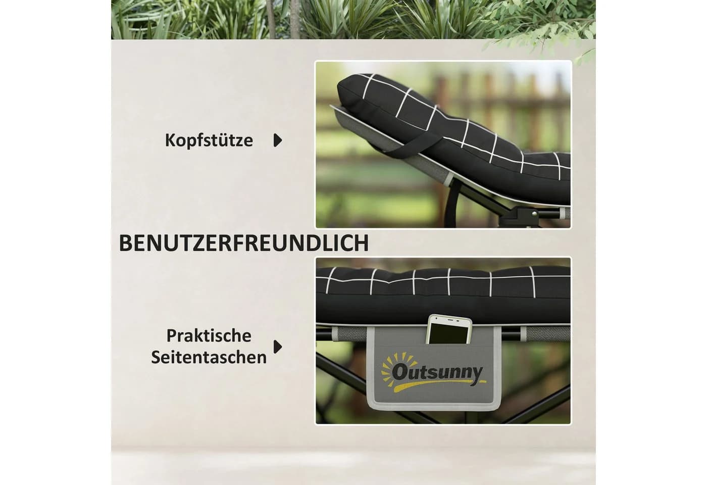 Outsunny Klappbares Campingbett Schwarz mit Matratze - Bild 5