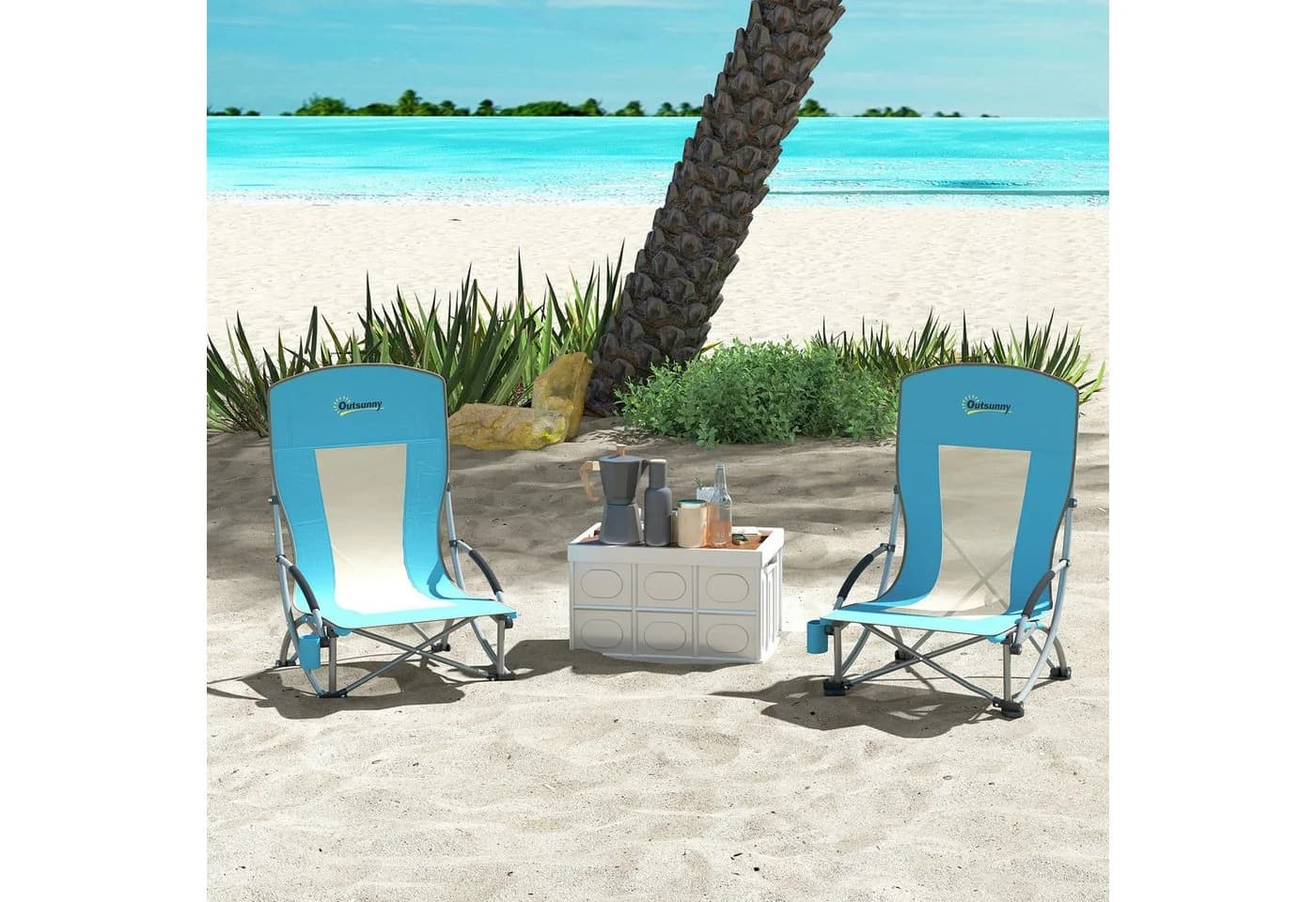 Outsunny Campingstuhl 2er Set Blau Klappbar mit Getränkehalter - Bild 2