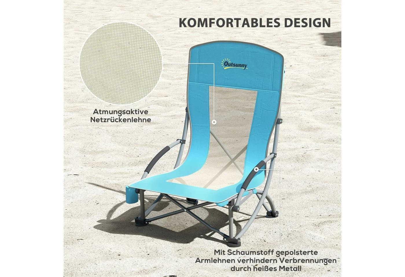 Outsunny Campingstuhl 2er Set Blau Klappbar mit Getränkehalter - Bild 5