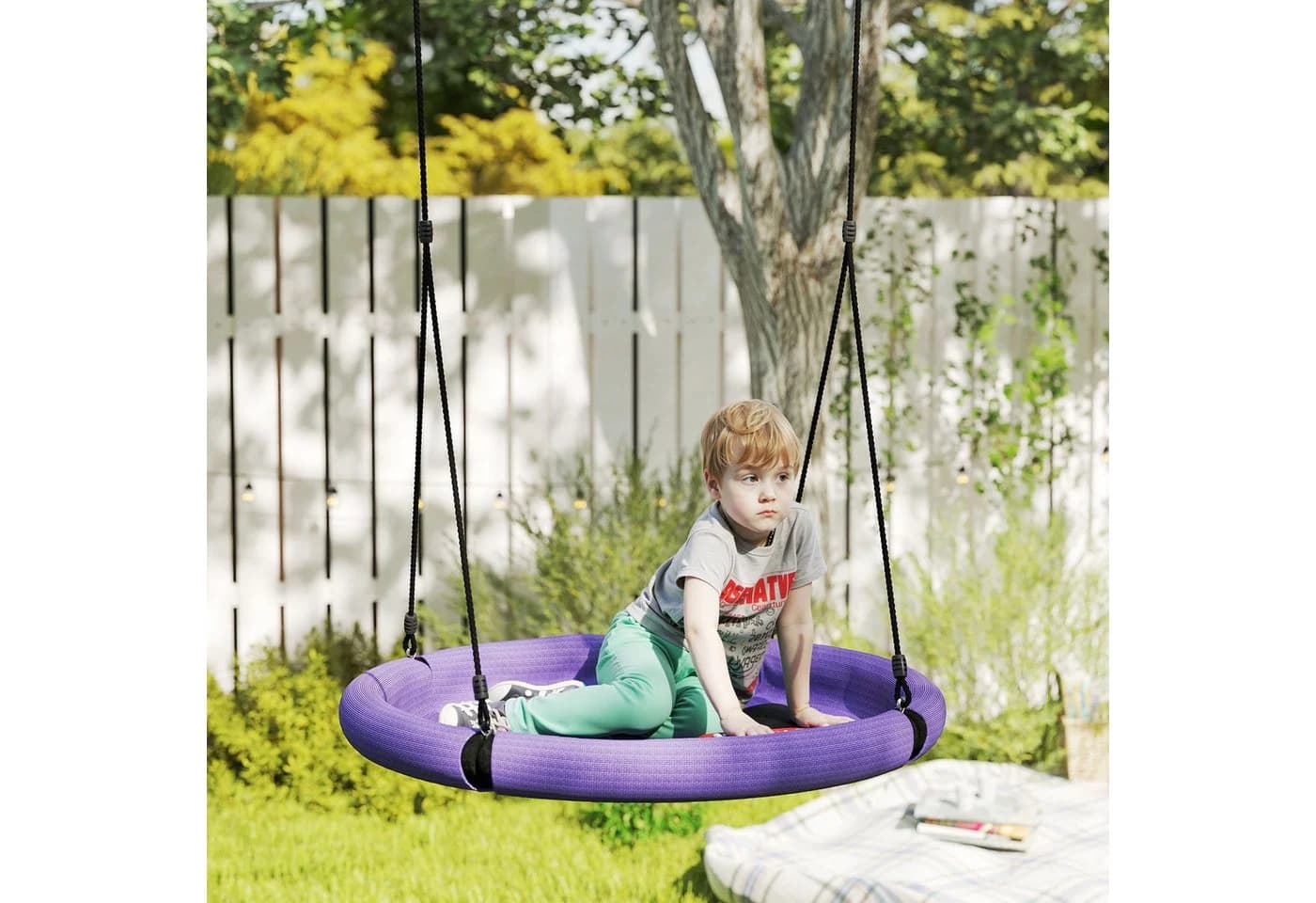 AIYAPLAY Nestschaukel Lila Schwarz 98cm Outdoor Kinderschaukel - Bild 2