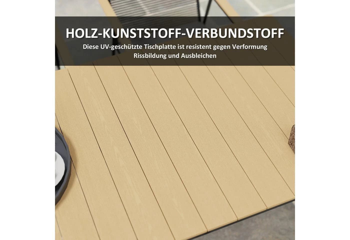 Outsunny Garten-Essgruppe 7-tlg. Naturholz/Schwarz mit Tisch und 6 Stühlen - Bild 5