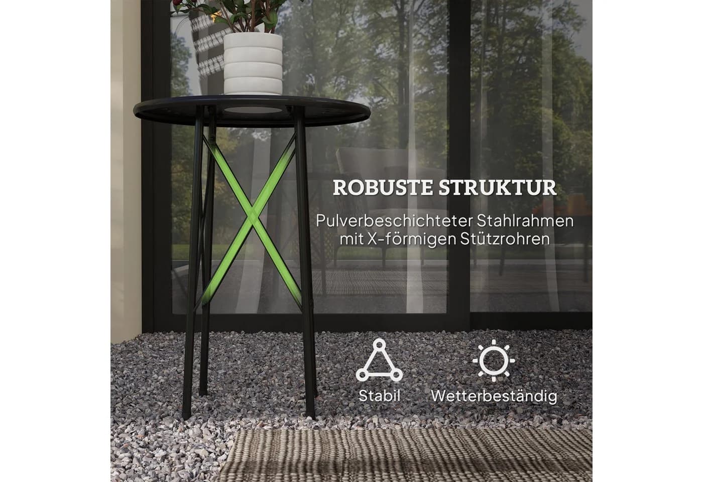 Outsunny Gartentisch Schwarz mit Blumendesign - Bild 5