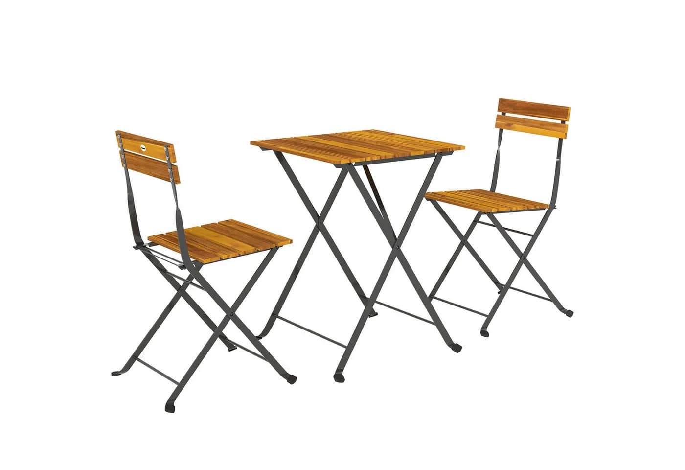 Outsunny Balkonset klappbar mit 2 Stühlen und Tisch, Akazienholz & Stahl, Teak