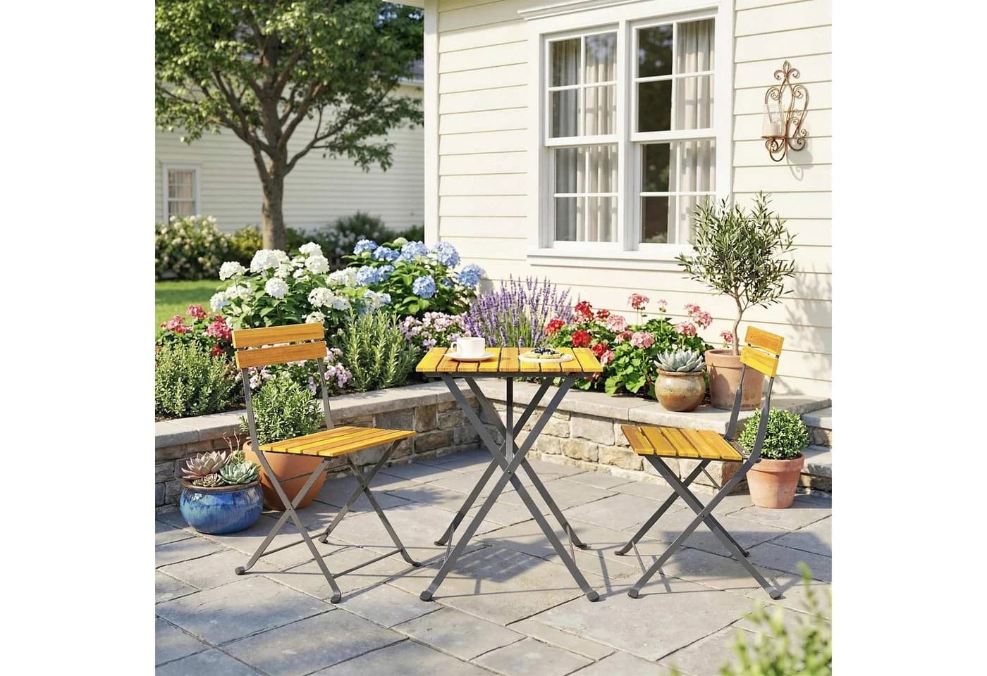Outsunny Balkonset klappbar mit 2 Stühlen und Tisch, Akazienholz & Stahl, Teak - Bild 2