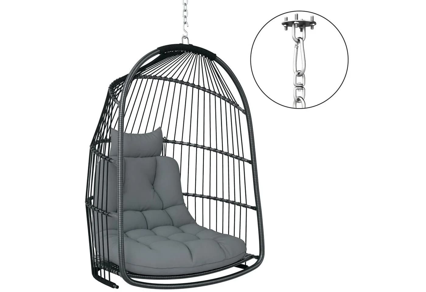 Outsunny Hängesessel Polyrattan Faltbar Grau Schwarz
