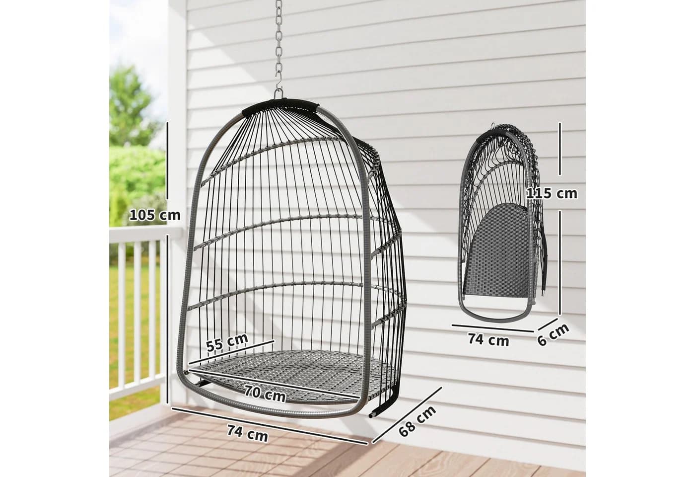 Outsunny Hängesessel Polyrattan Faltbar Grau Schwarz - Bild 3