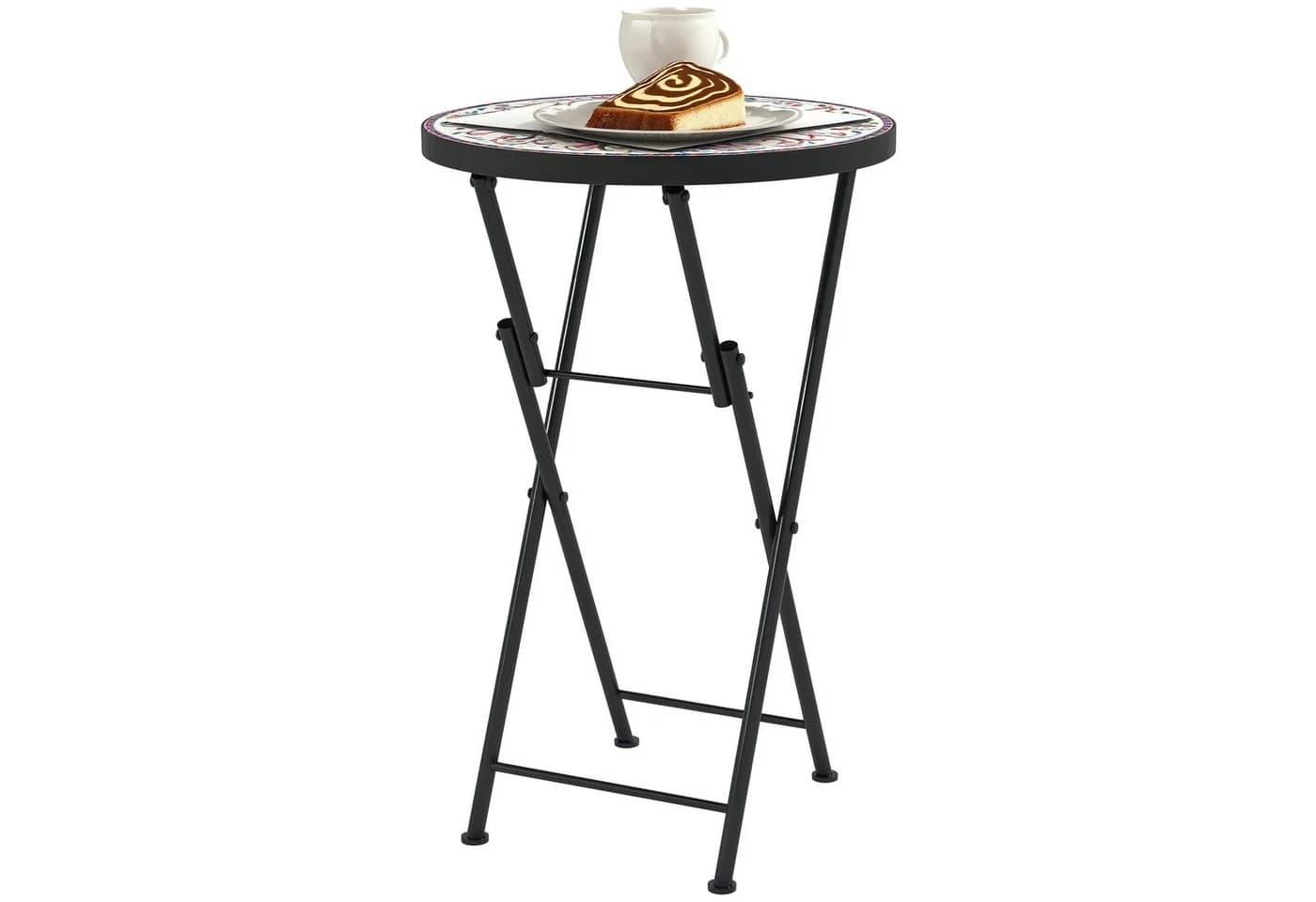 Outsunny Gartentisch Mosaik-Design Ø35,5 cm Klappbar Metall