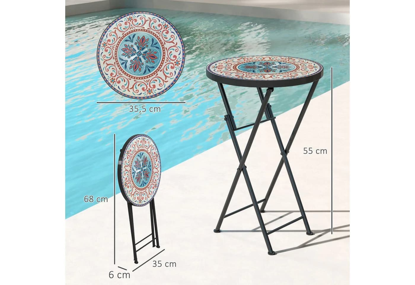 Outsunny Gartentisch Mosaik-Design Ø35,5 cm Klappbar Metall - Bild 3