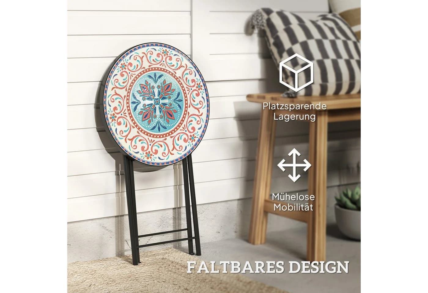 Outsunny Gartentisch Mosaik-Design Ø35,5 cm Klappbar Metall - Bild 5