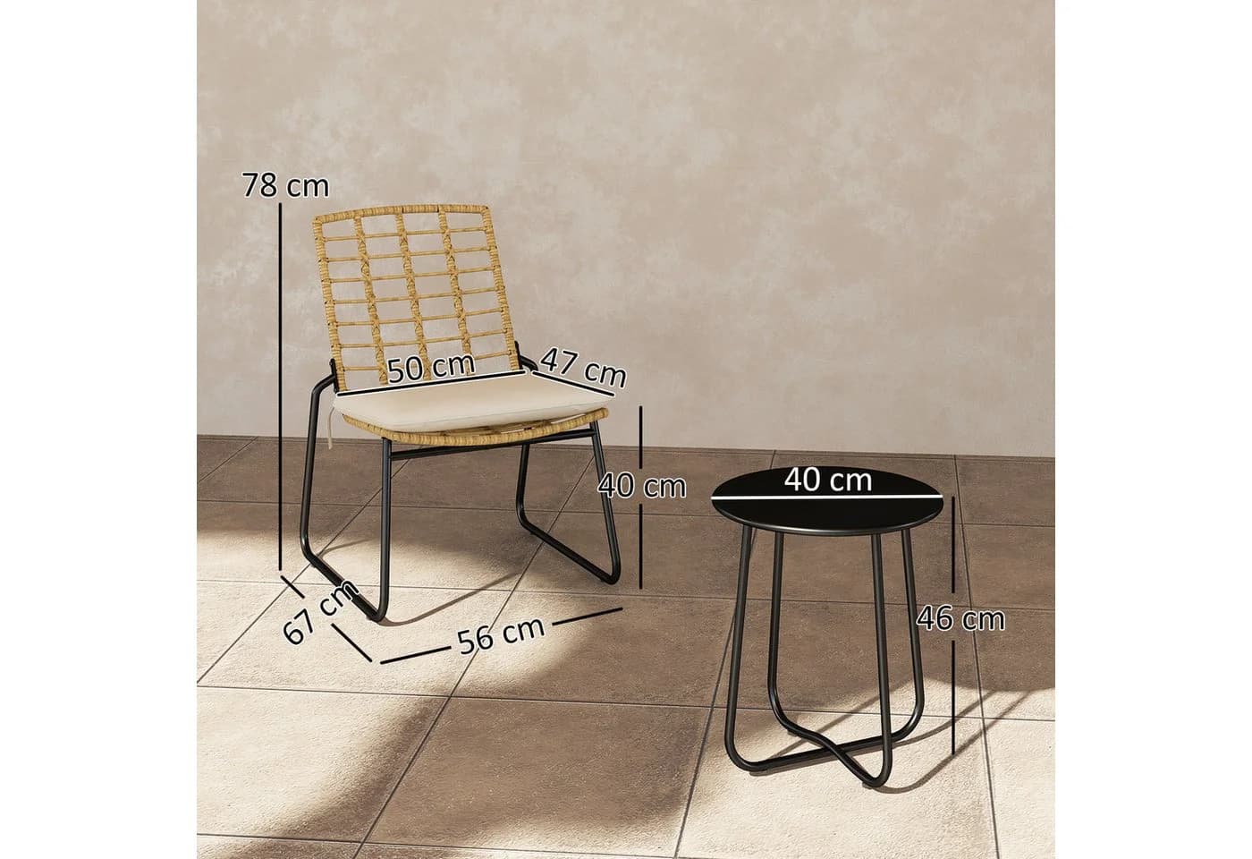Outsunny Gartenlounge-Set 3-teilig Beige/Braun Stapelbar - Bild 3