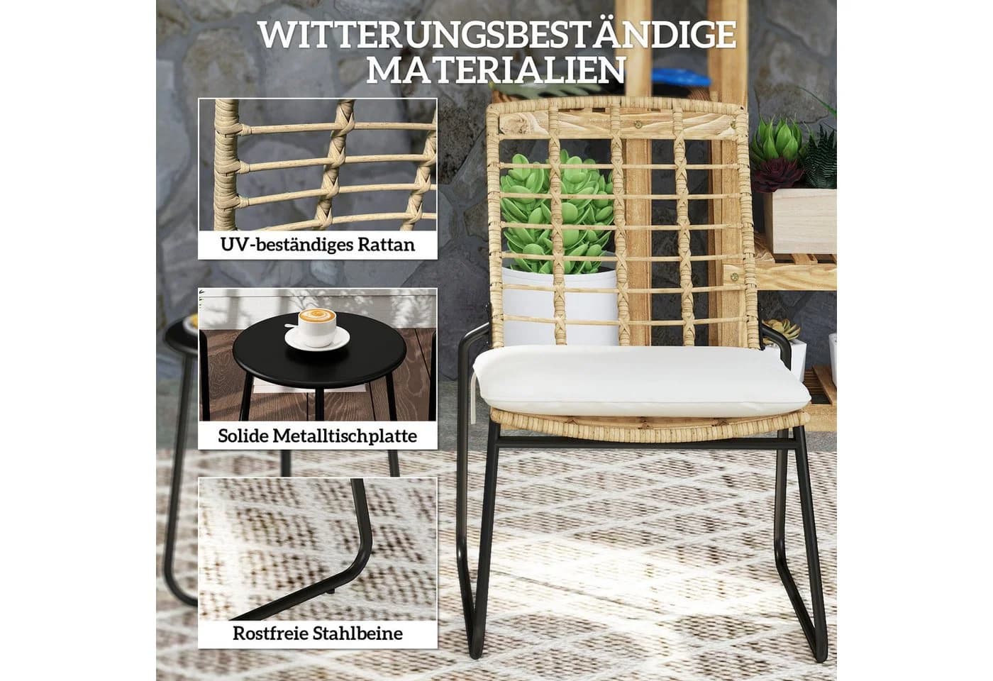 Outsunny Gartenlounge-Set 3-teilig Beige/Braun Stapelbar - Bild 5