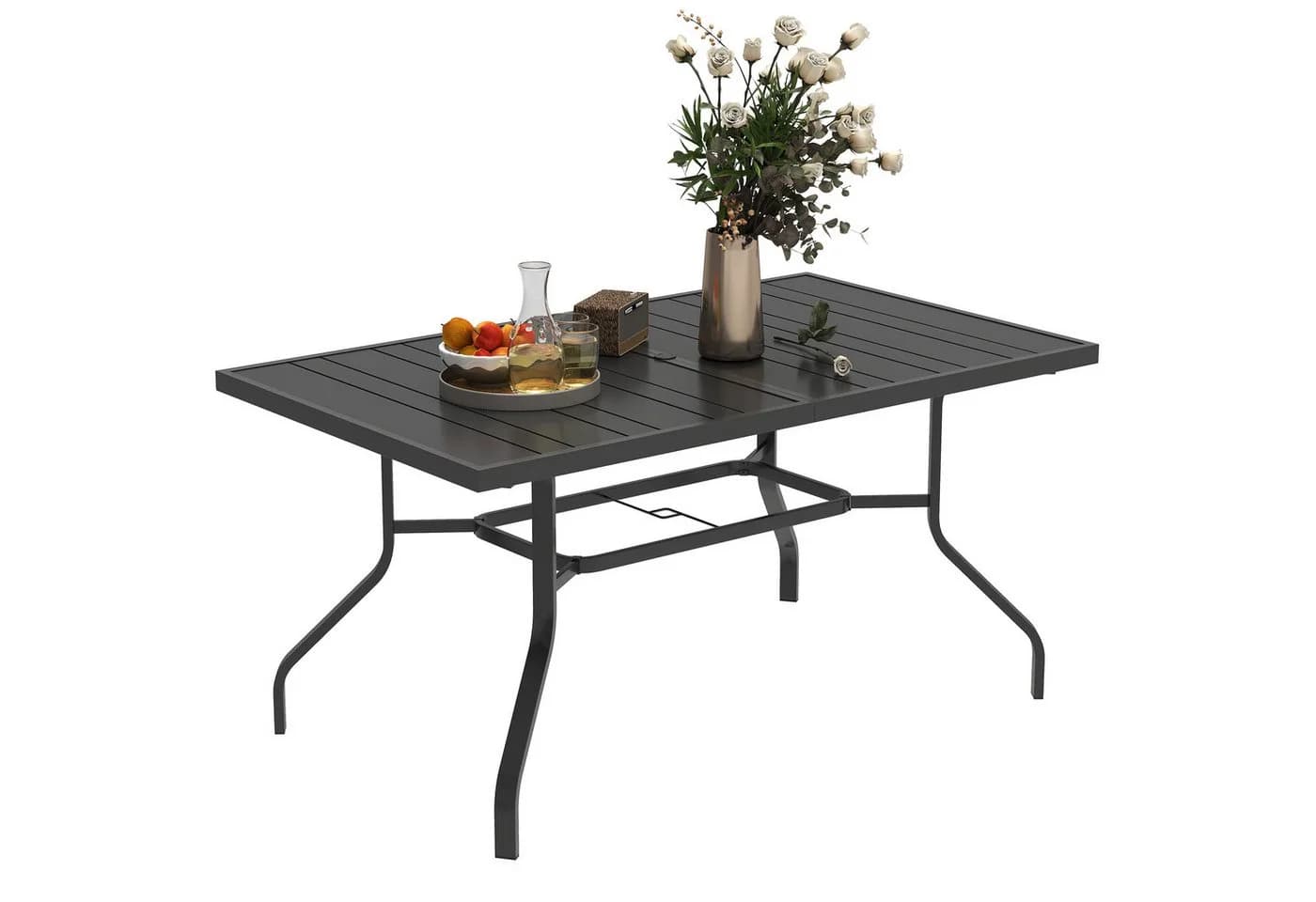 Outsunny Gartentisch Schwarz mit Schirmloch Lattendesign - Bild 2