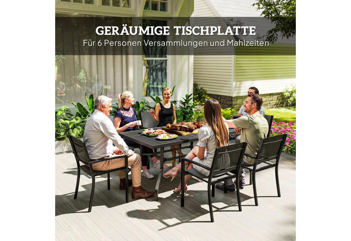 Outsunny Gartentisch Schwarz mit Schirmloch Lattendesign - Bild 4