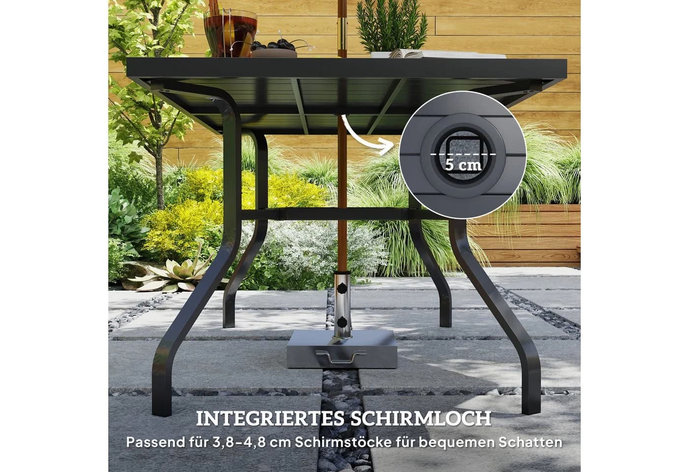 Outsunny Gartentisch Schwarz mit Schirmloch Lattendesign - Bild 5