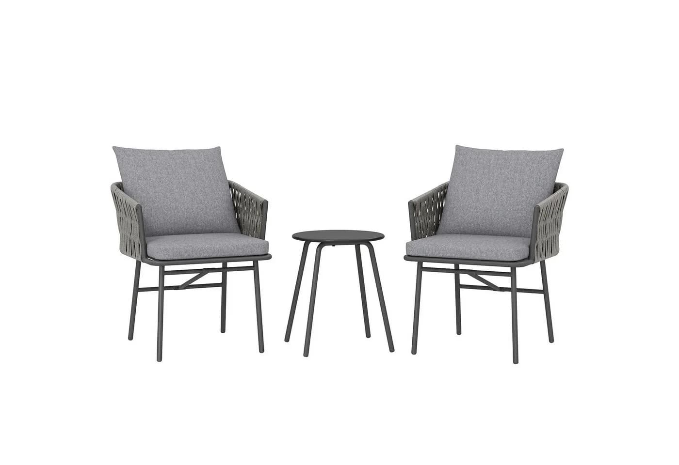 Outsunny 3-tlg. Bistroset Grau PE-Rattan mit Kissen