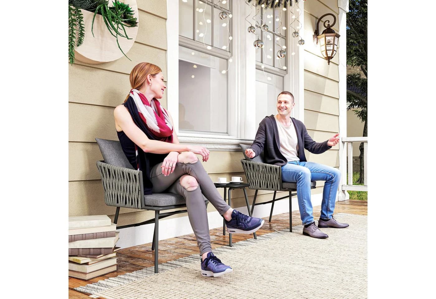 Outsunny 3-tlg. Bistroset Grau PE-Rattan mit Kissen - Bild 2