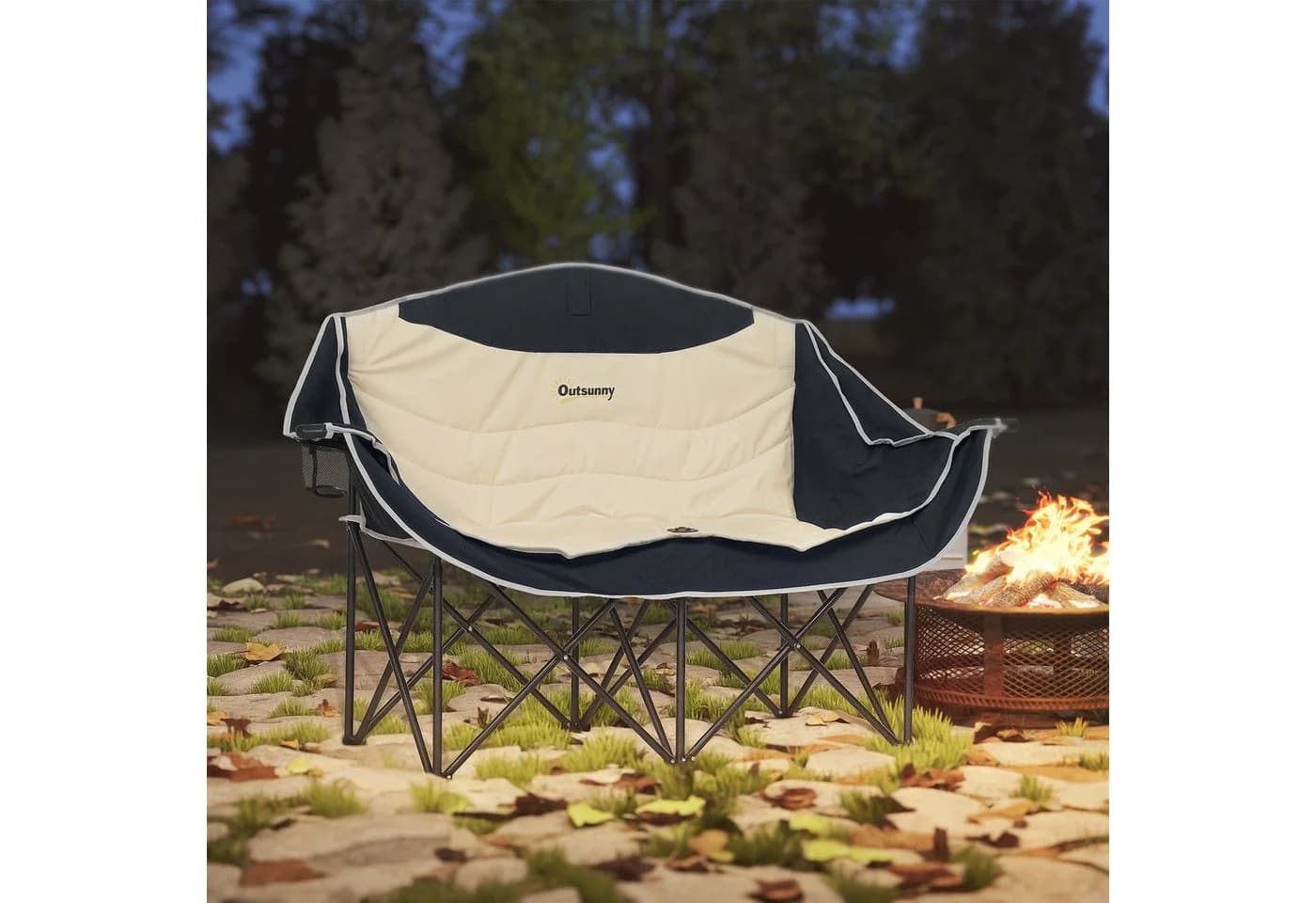 Outsunny 2-Sitzer Campingstuhl Khaki mit Getränkehalter und Tragetasche - Bild 2