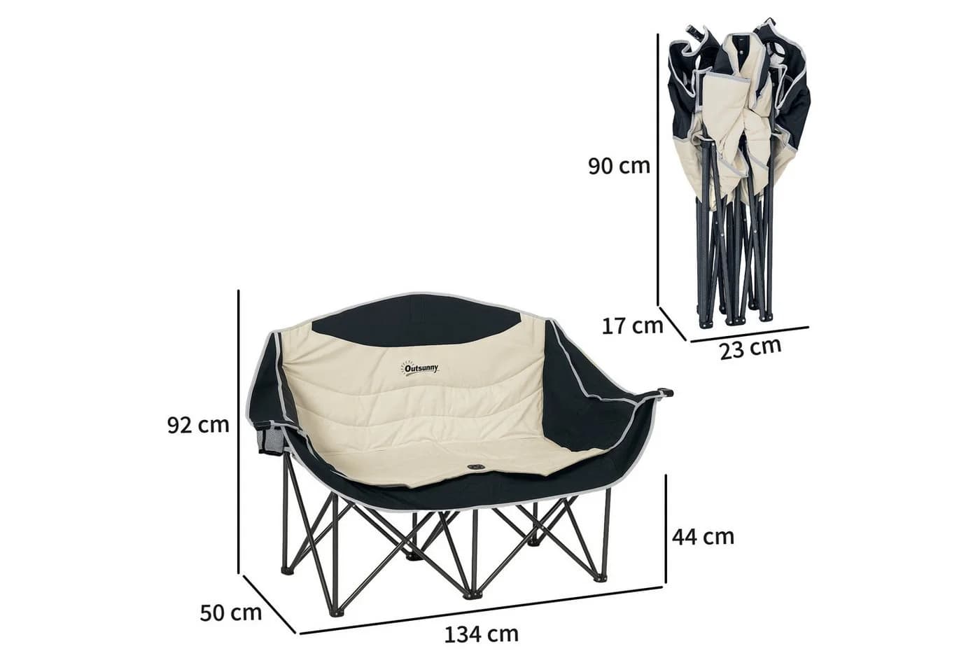 Outsunny 2-Sitzer Campingstuhl Khaki mit Getränkehalter und Tragetasche - Bild 3