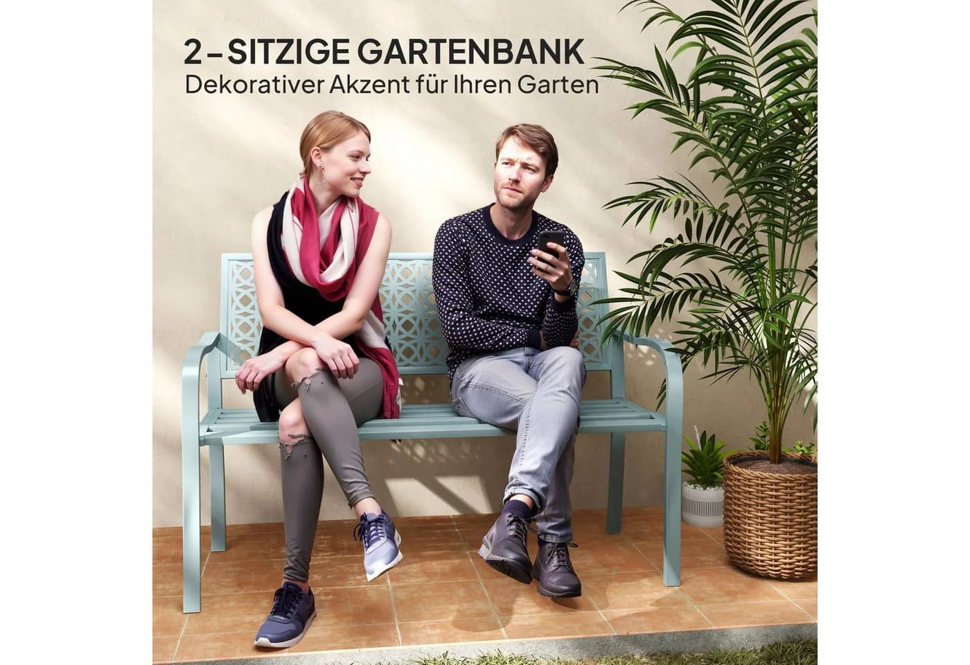 Outsunny Gartenbank 2-Sitzer Blau Wetterfest - Bild 4